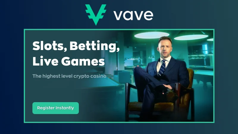 Vave Crypto Casino poster, promoting the company's logo and branding.